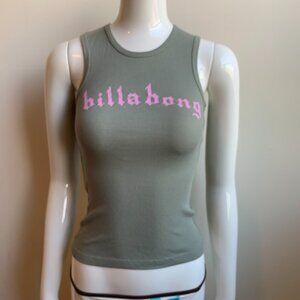 billabong olive ribbed tank top pink logo